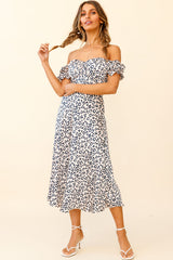 Linka Off-Shoulder Tie Back Midi Dress Leopard Print Pink