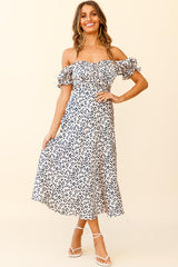 Linka Off-Shoulder Tie Back Midi Dress Leopard Print Pink