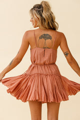 Rosabel Spaghetti Strap Fluted Hem Dress Rose