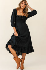 Flynn Off-Shoulder Shirred Bust Midi Dress Black