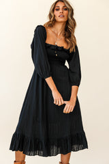 Flynn Off-Shoulder Shirred Bust Midi Dress Black