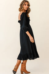 Flynn Off-Shoulder Shirred Bust Midi Dress Black