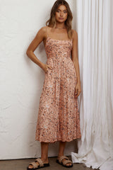 Corrie Gathered Bodice Jumpsuit Floral Apricot