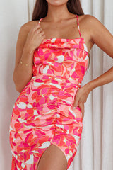 Klara Thigh Split Midi Dress Print Red