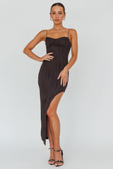 Silver Screen Queen Thigh Split Maxi Dress Stripe Black