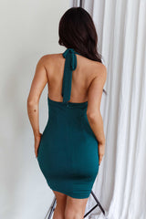 Show Girl Ruched Halterneck Mini Dress Forest Green