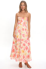 Echoes Tied Back A-Line Maxi Dress Floral Pink