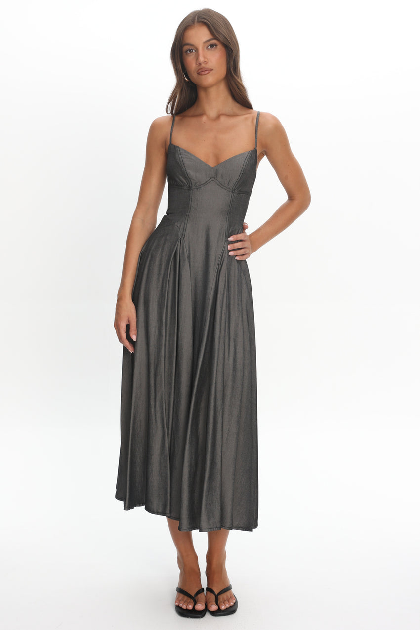 Take It All Cami Strap Midi Dress Charcoal