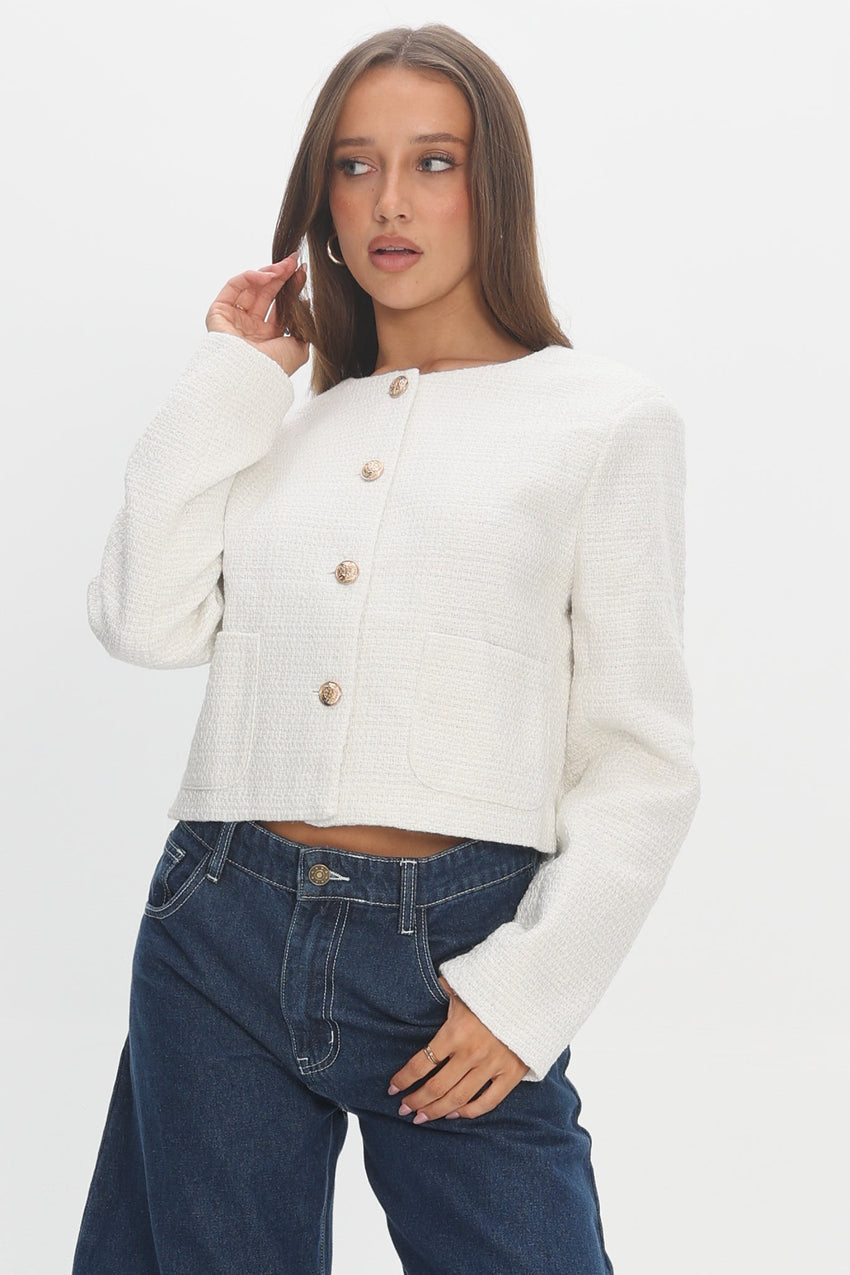 Beverly Hills Cropped Jacket Tweed White