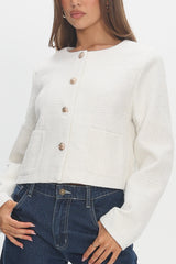 Beverly Hills Cropped Jacket Tweed White