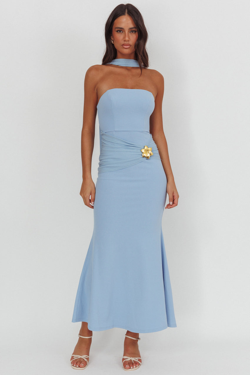 Jeramia Strapless Brooch Maxi Dress Blue