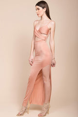 Octavia Asymmetrical Bodycon Evening Dress Peach