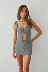 Olive Button Up Gingham Top