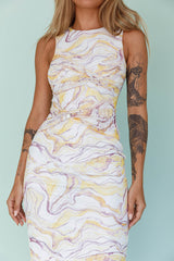Sarafina Twist Accent Mesh Midi Dress Marble Yellow