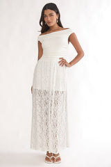 In Blooms Off-Shoulder Lace Maxi Dress White