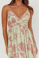 Sunny Afternoon Gathered Waist Maxi Dress Floral Sage