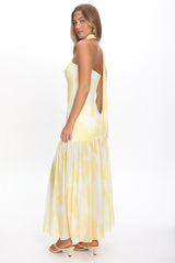 Antonella Strapless Waist Sash Maxi Dress Marbled Yellow