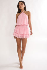 Seliah Halter Layered Hem Mini Dress Blush