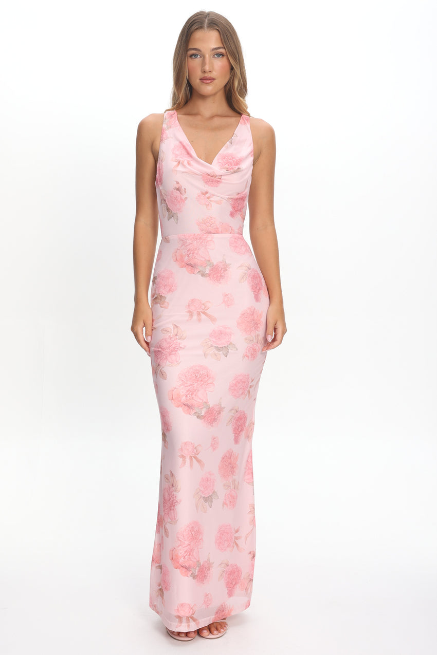 Callora Criss-Cross Back Maxi Dress Floral Pink