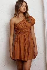 True Heart One-Shoulder A-Line Dress Tan