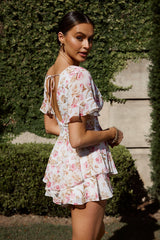 Golden Light Pintuck Pleat Romper Floral White