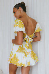 Escape With Me Tied Back Crop Top Printed Mustard