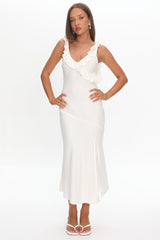 Alba Frill Trim Midi Dress White