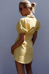 Zurich Pleated Waist Shirt Dress Light Yellow