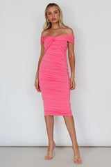 Maja Off-Shoulder Midi Dress Pink