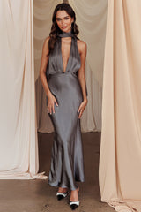Italia Azure Halterneck Maxi Dress Charcoal