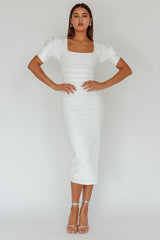 Valette Puff Sleeve Midi Dress White