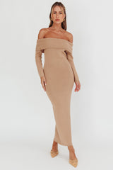 Winter Wonder Off-Shoulder Knit Maxi Dress Mocha