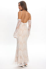 Zarah Off-Shoulder Sleeve Lace Maxi Dress White