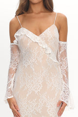 Zarah Off-Shoulder Sleeve Lace Maxi Dress White