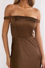 Cari Off-Shoulder Strap Maxi Dress Chocolate