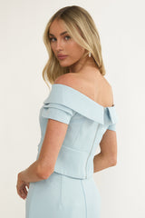 Maelie Foldover Off-Shoulder Top Blue