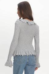 Jaimy Ruffle Trim Knit Cardigan Grey