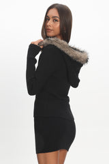 Odetta Ribbed Knit Mini Skirt Black