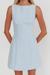 Shannon Boat Neck Sleeveless Mini Dress Light Blue