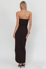 Maelie Sweetheart Neckline Pleated Bodice Maxi Dress Black