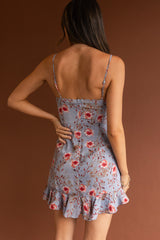 First Light Cami Strap Ruched Dress Floral Blue