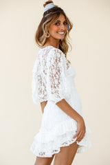 Home Again Three-Quarter Sleeve Lace Dress White