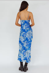 Teava Laced Waist Maxi Dress Print Floral Blue