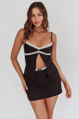 Alayna Lace Trim Split Top Black/White