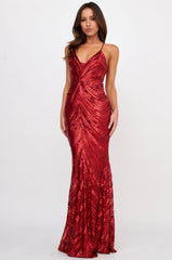 Dalila Open Tied Back Sequin Maxi Dress Red