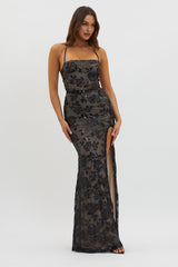 Sparks Fly Sequin Embellished Maxi Dress Black/Nude