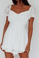 Lianah Lace Sleeve Tied Back Romper White