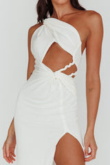 Kiah Twist Accent Thigh Split Midi Dress White