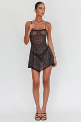 Moon Walker Sheer Rhinestone Mini Dress Black