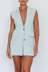 Isa Sleeveless Button Mini Dress Mint